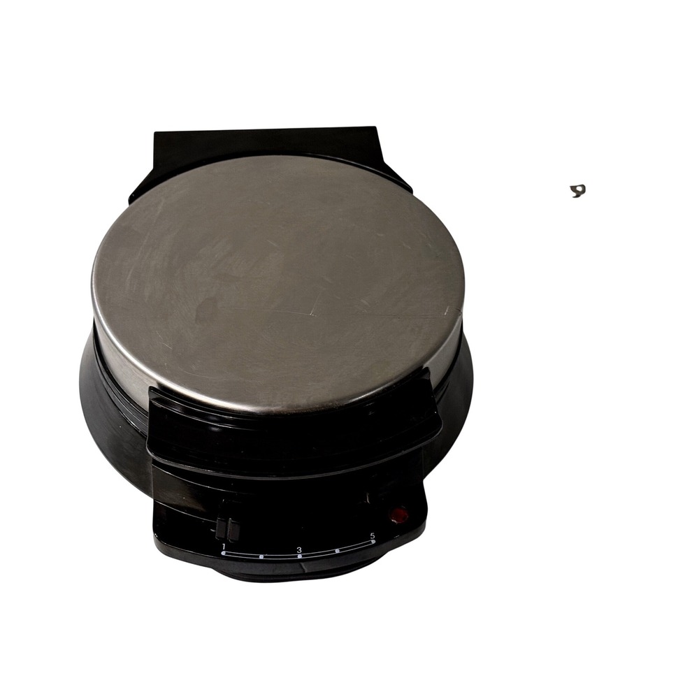 LAI H25 Waffle Maker Black Stainless Steel Round Adjustable Browning 650W 120V
